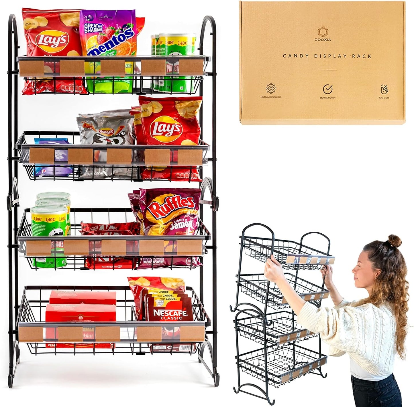 Candy Display Rack for Countertop - Stackable Snack Organizer