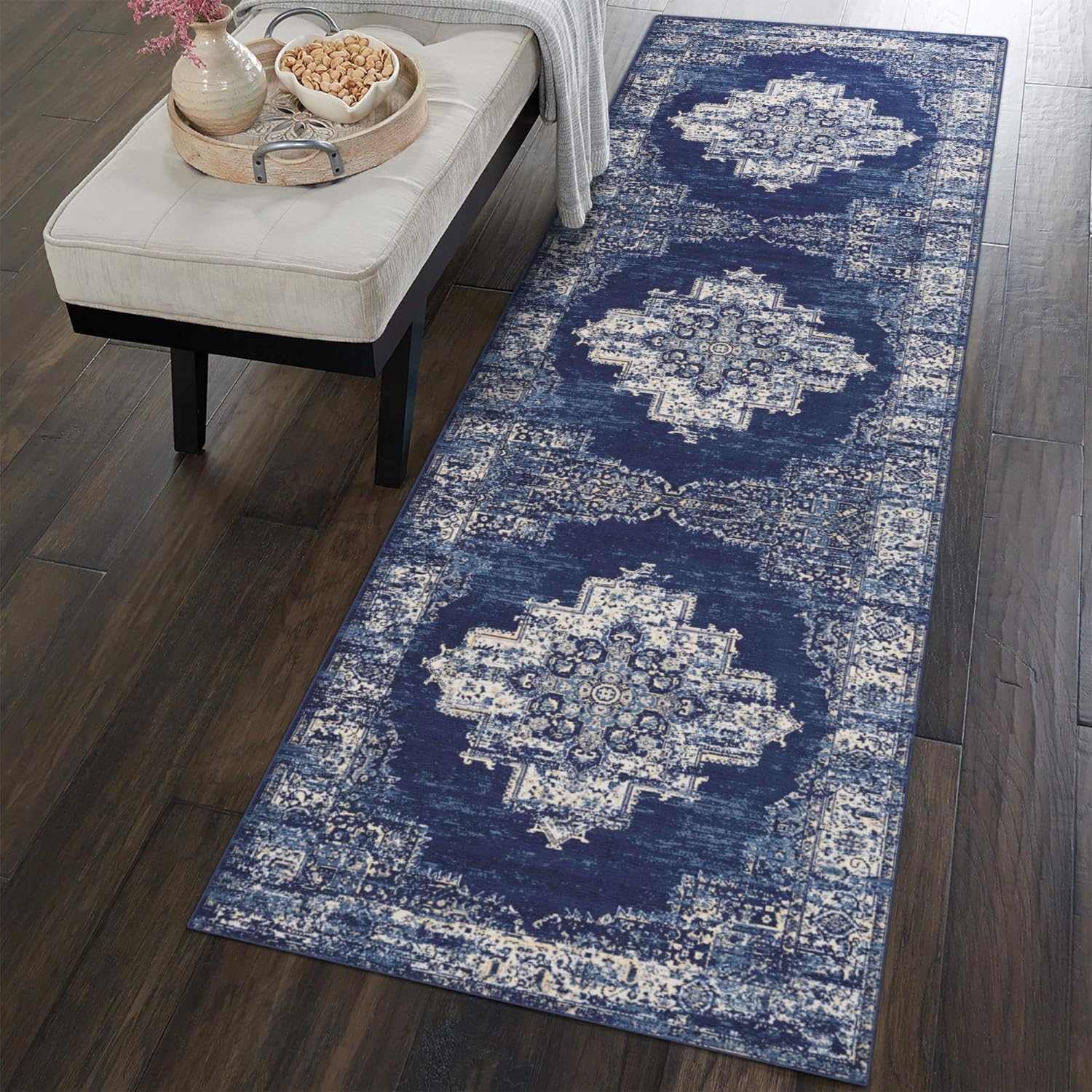 Vivorug Runner Rug 2ftx8ft Vintage Non-Slip Machine Washable