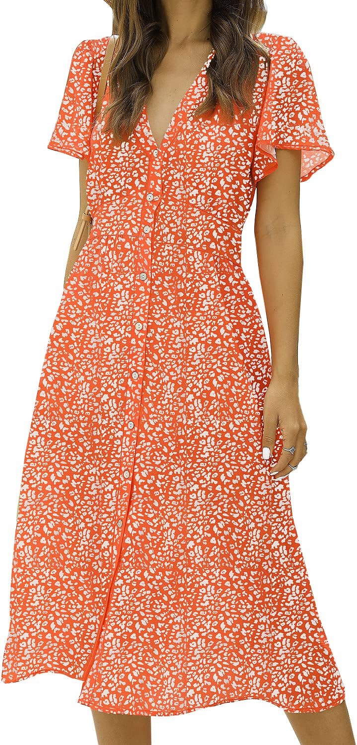 ROYLAMP Women's Floral Button Up Split Dress for Casual Wear