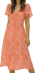ROYLAMP Floral Button Up Split Midi Dress - Flattering Everyday Fit is