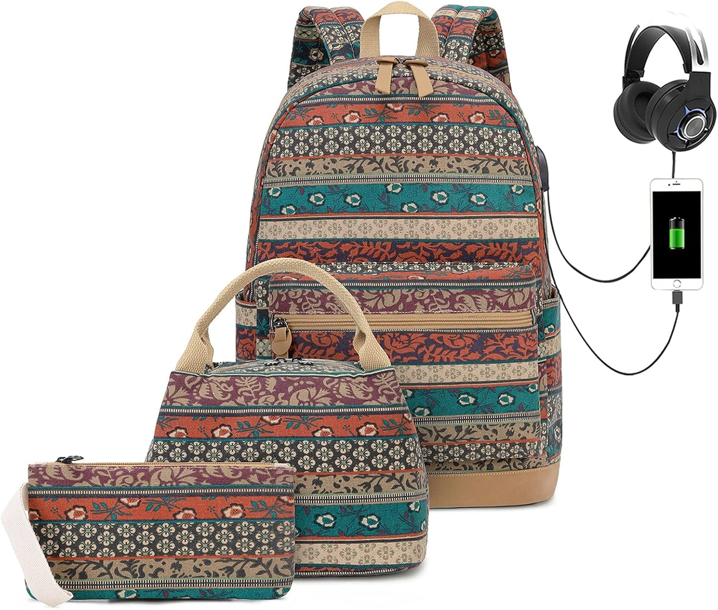 Bohemian Waterproof Laptop Backpack with USB Charging Port