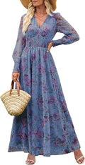 Floral Maxi Dress V Neck Puff Sleeve - Flowy Fall Wedding Guest