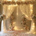 Sheer Curtains with Lights Champagne Tulle Backdrop Curtain - Warm