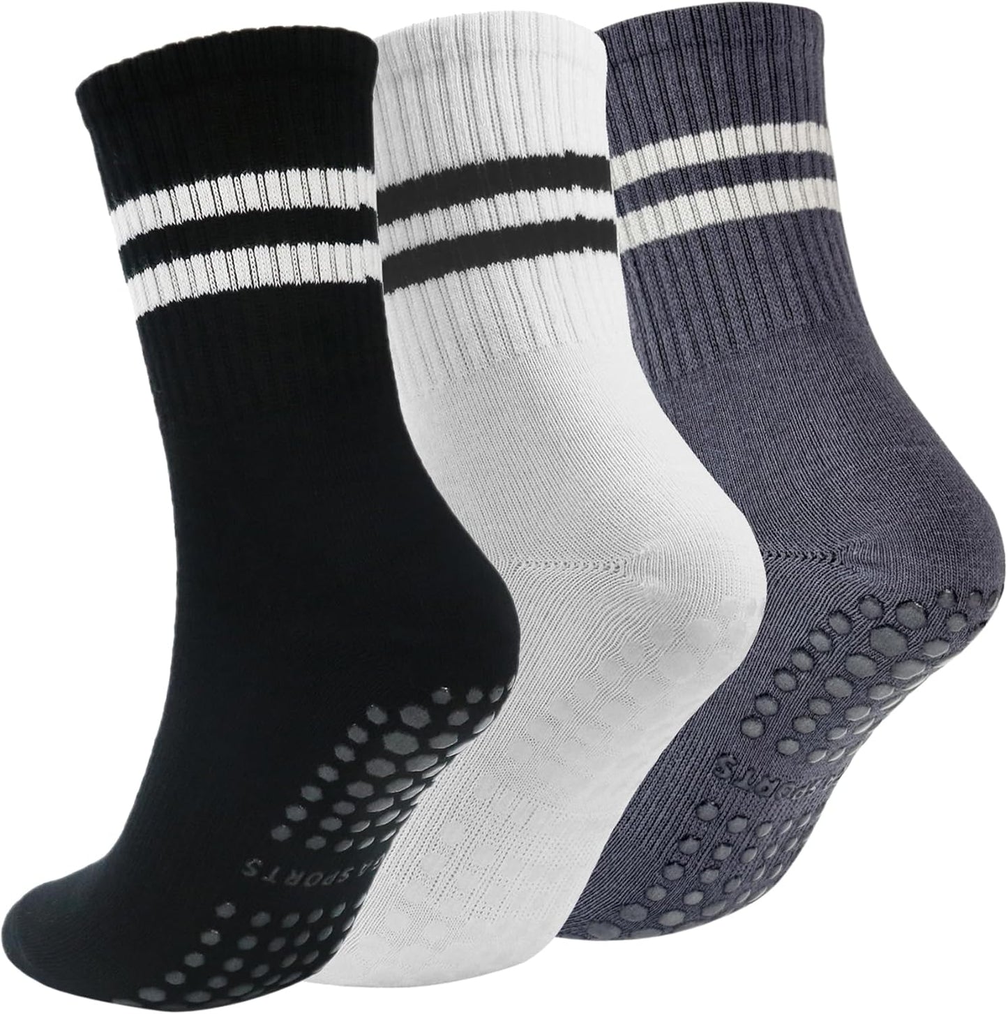 Non-Slip Cotton Pilates Socks - 3 Pairs