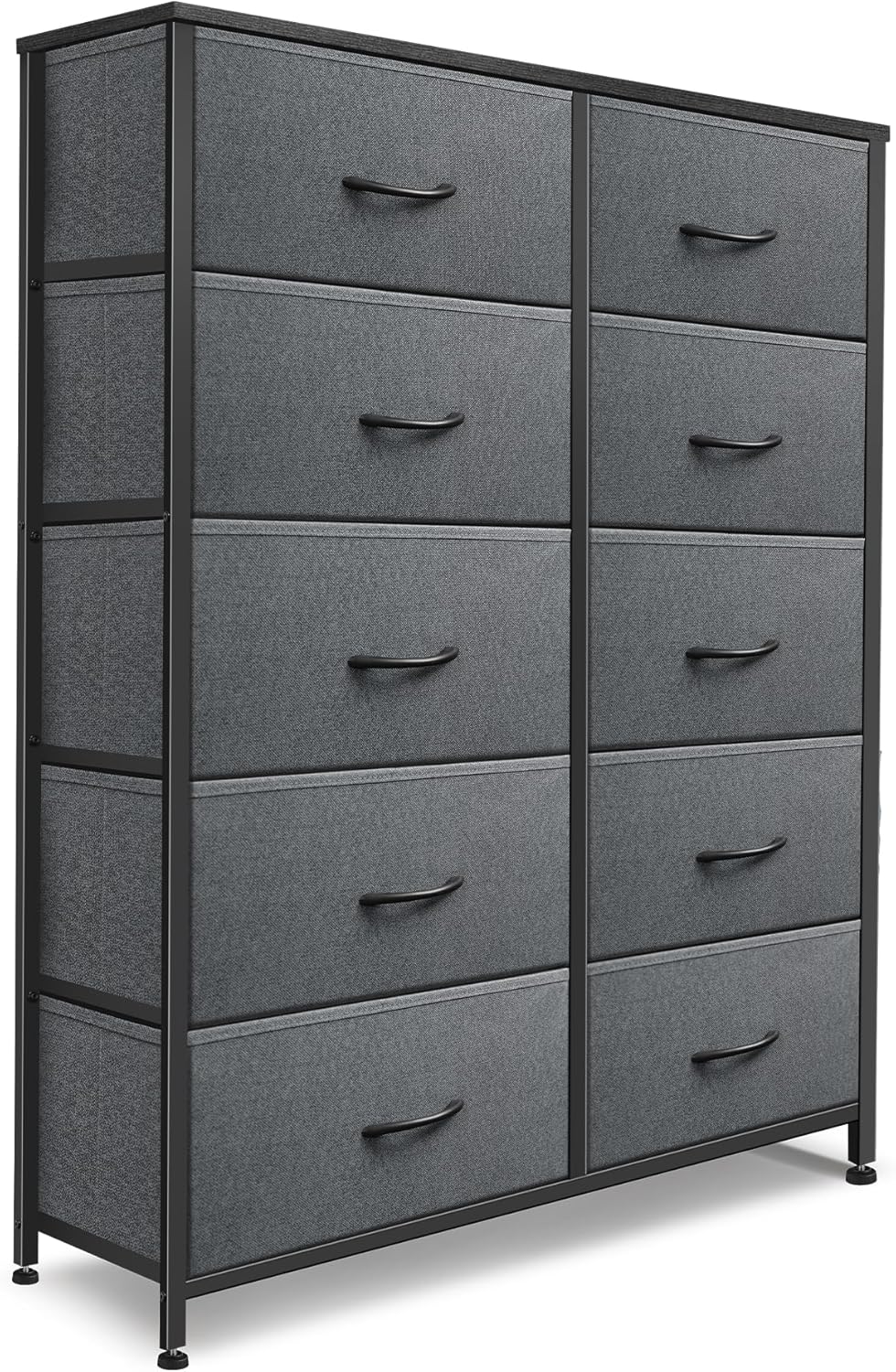 Dresser for Bedroom with 10 Drawers - Grey Fabric Organizer