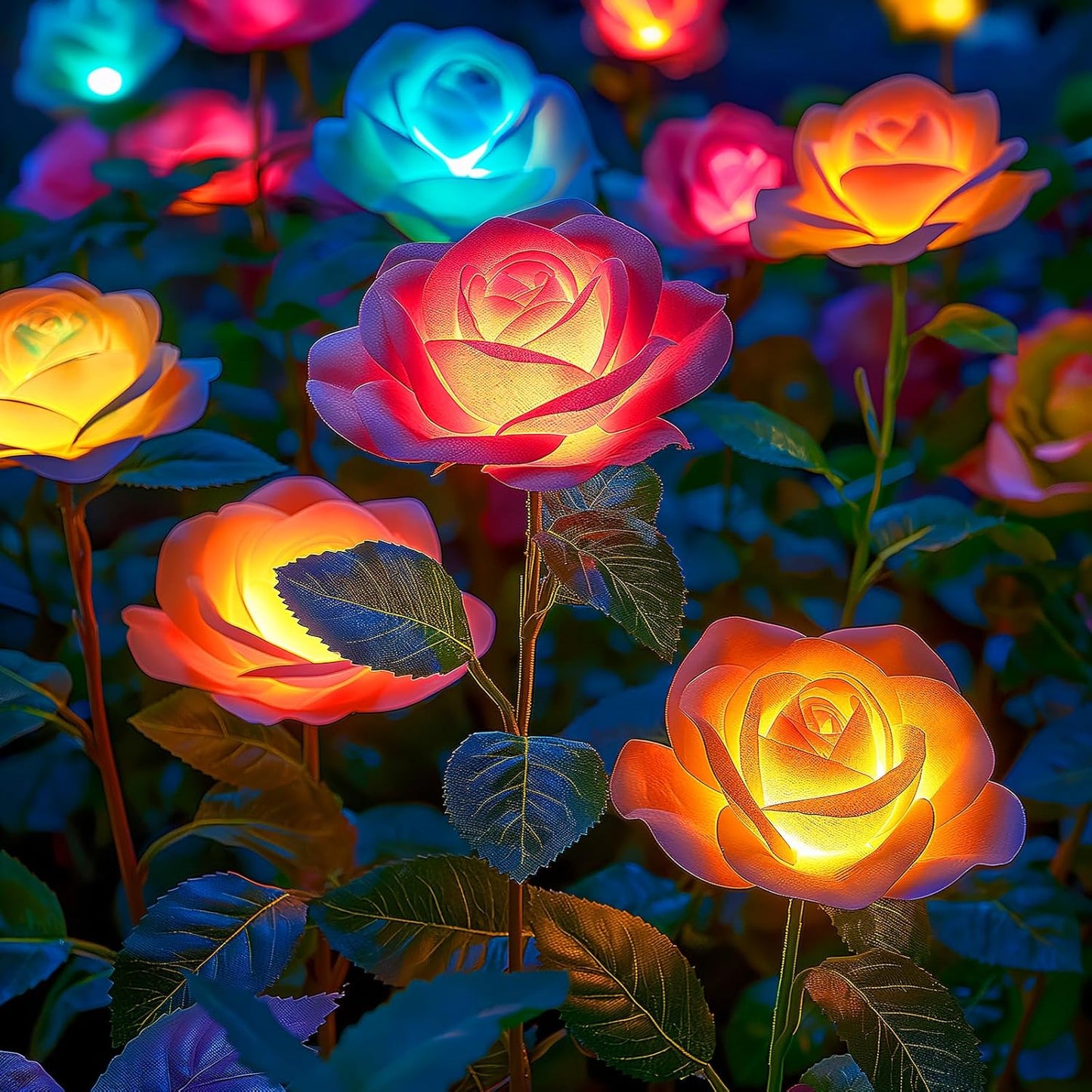 Solar Lights Outdoor - 8 Pack Color Changing Rose Flower Lights