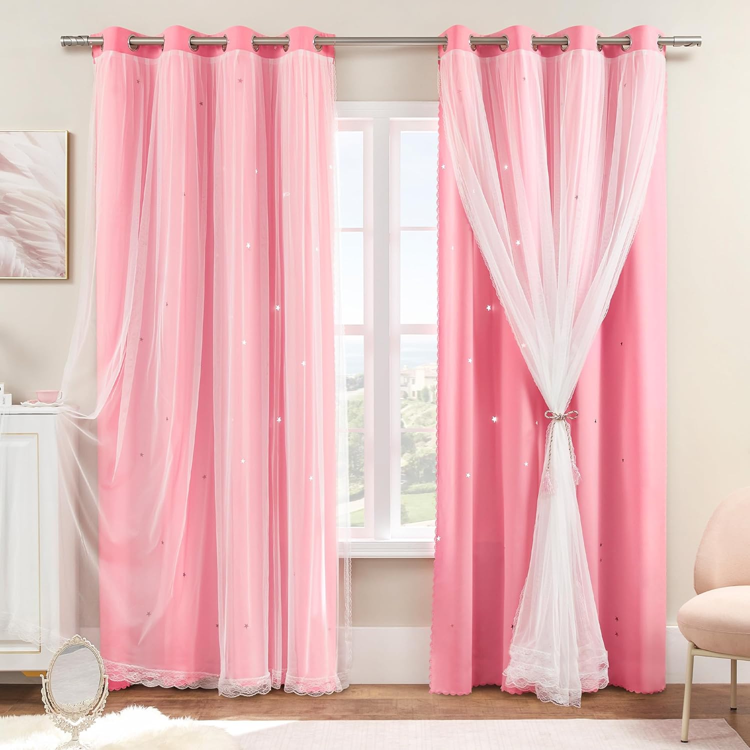 XiDi Pink Curtains for Girls Bedroom - Room Darkening Drapes