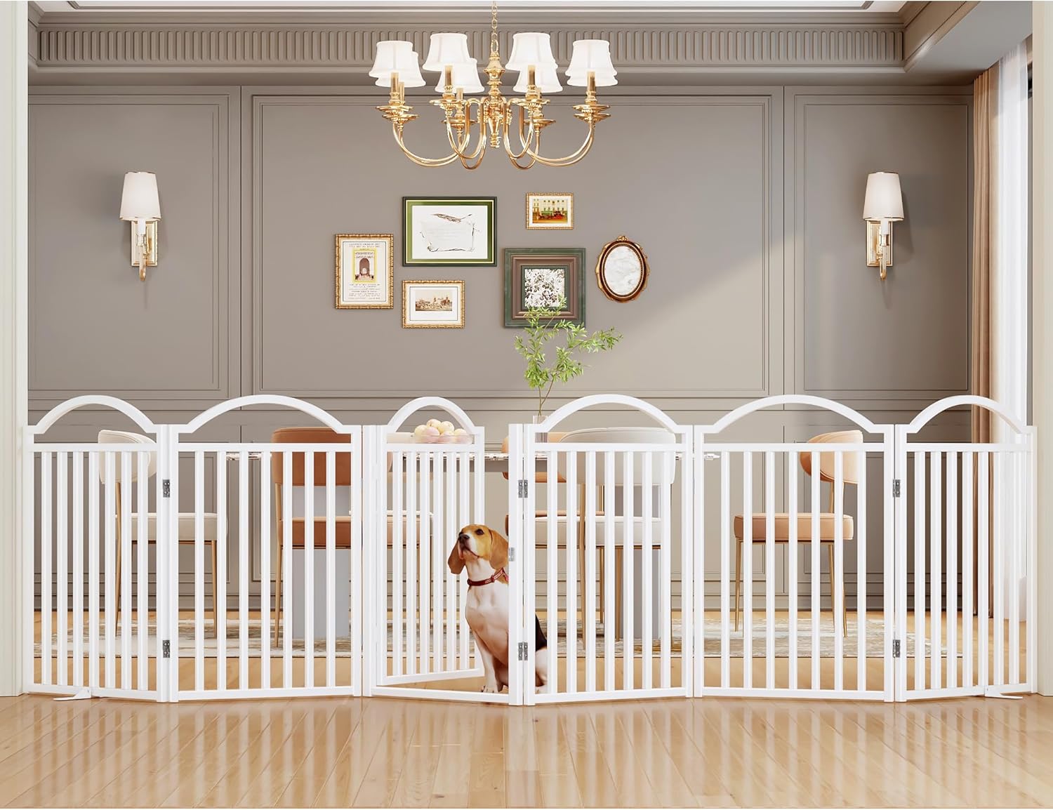 Extra Wide 144in Dog Gate with Door for Indoor and Outdoor Use