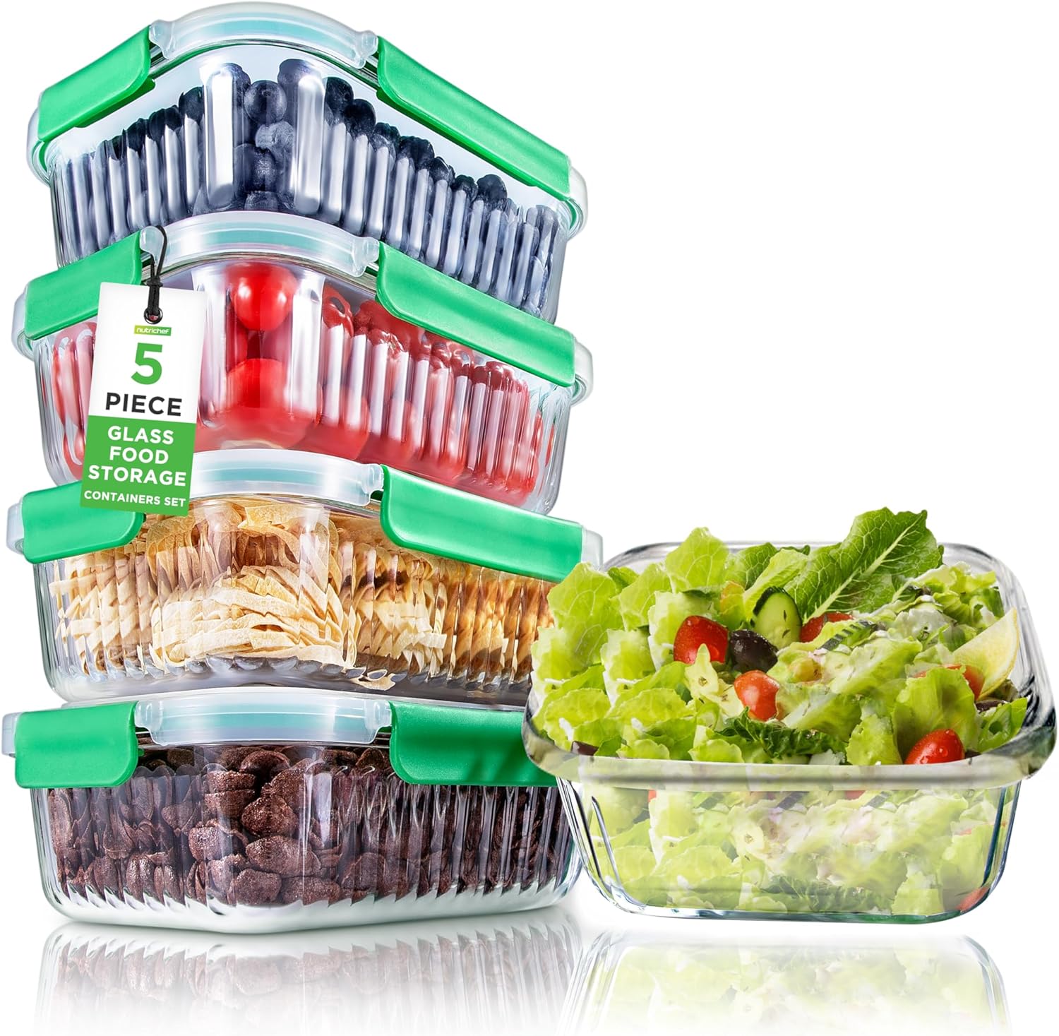 NutriChef 10-Piece Glass Food Storage Containers Set for Meal Prep