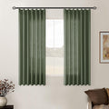 Olive Green Linen Curtains 45 in Length 2 Panel Set - Rustic Light