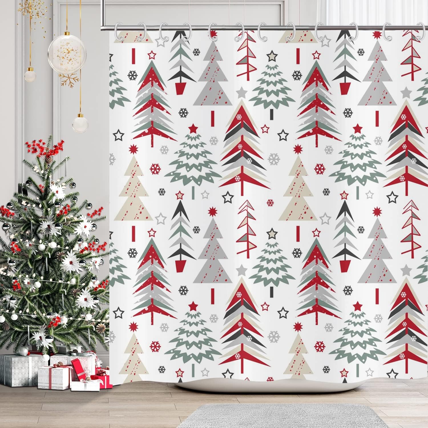 Christmas Tree Snowflake Shower Curtain