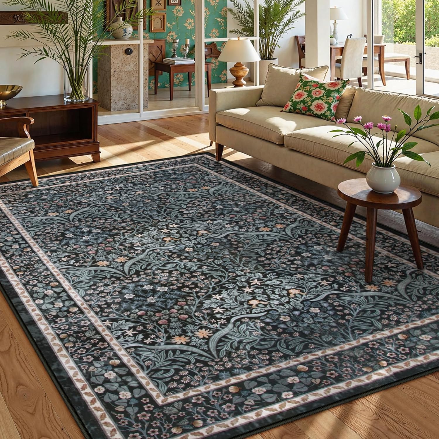 Lahome Floral Area Rugs 5x7 for Living Room and Bedroom