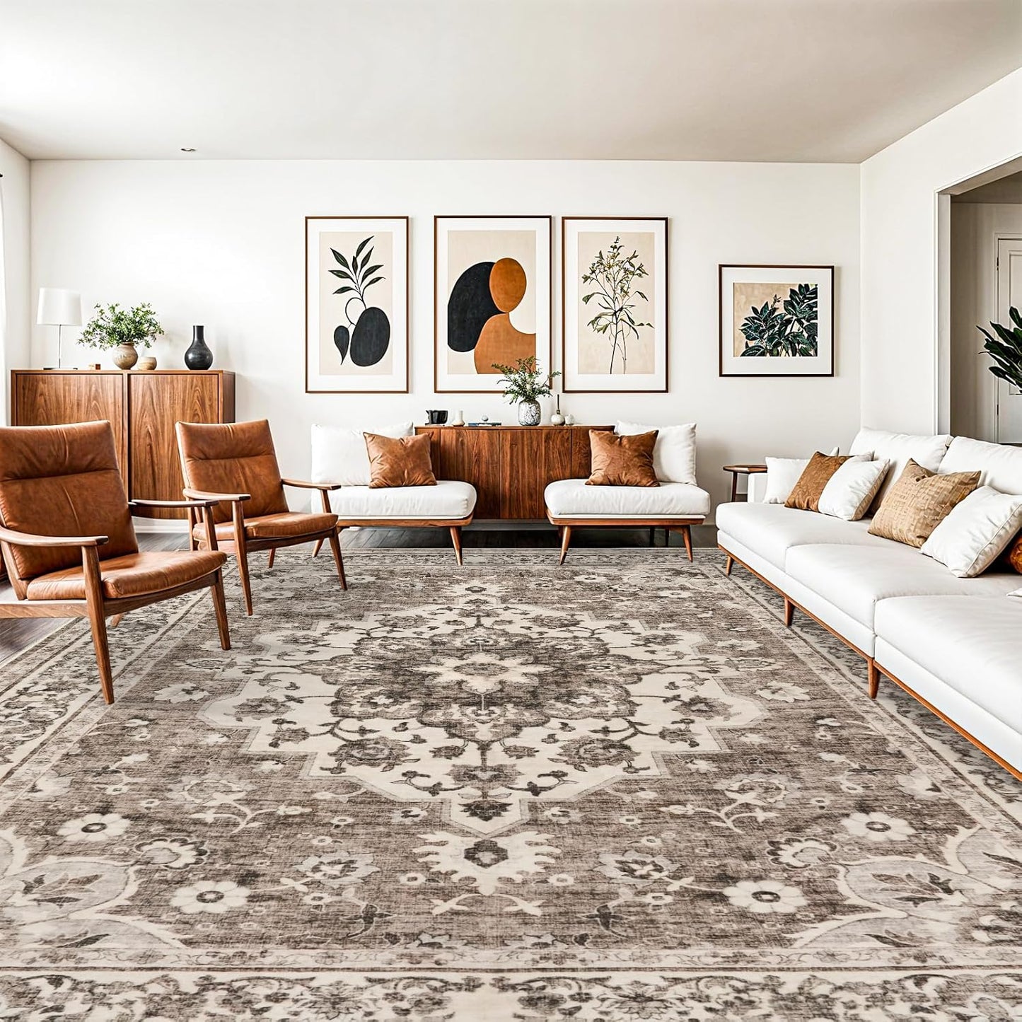 Washable Oriental Area Rug - 10x14 Soft Carpet for Living Room