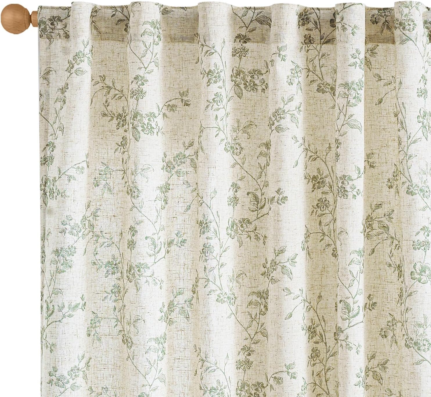 Linen Floral Curtains 84 Inch Length for Living Room Bedroom