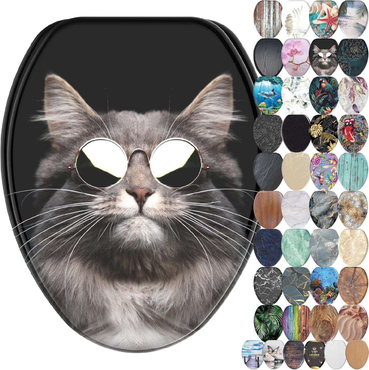 SANILO Wooden Toilet Seat with Soft Close - Unique Cat Design