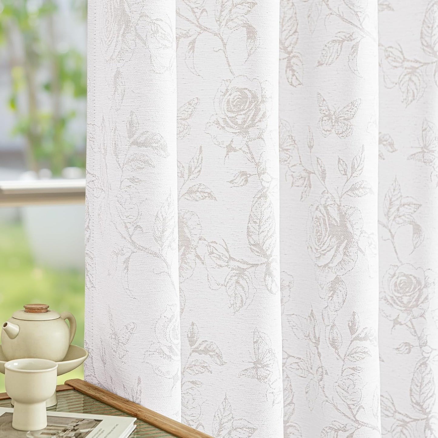 Taupe Floral Jacquard Curtains for Bedroom and Living Room