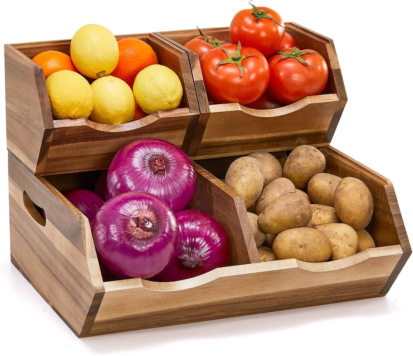 Acacia Wood Pantry Storage Bins for Organized Kitchen Spaces