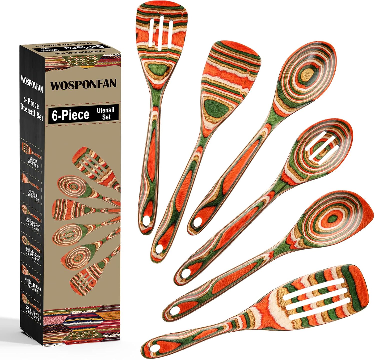 Wooden Spoons for Cooking - Pakkawood Utensils Set for Home
