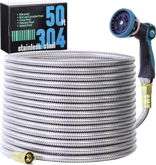 50FT Garden Hose with 10-Mode Nozzle, Lightweight & Durable