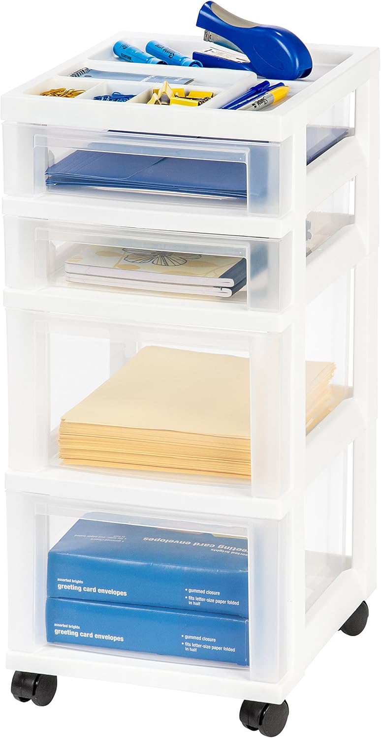 IRIS USA Plastic Drawer Storage Organizer Rolling Cart with Wheels