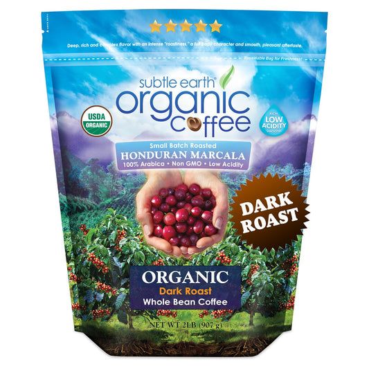 Subtle Earth Organic Coffee - Dark Roast Whole Bean 2LB Bag