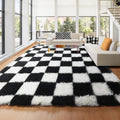 KICMOR 8x10 Black and White Checkered Area Rug - Soft Fluffy Shag