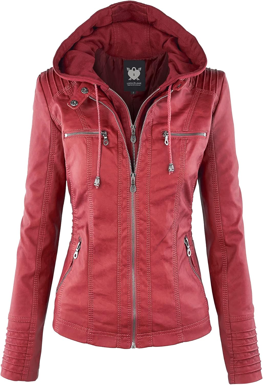 Lock and Love Women's Faux Leather Moto Biker Jacket with Hood