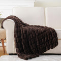 Dark Brown Faux Fur Throw Blanket for Couch - Cozy Reversible 50x60