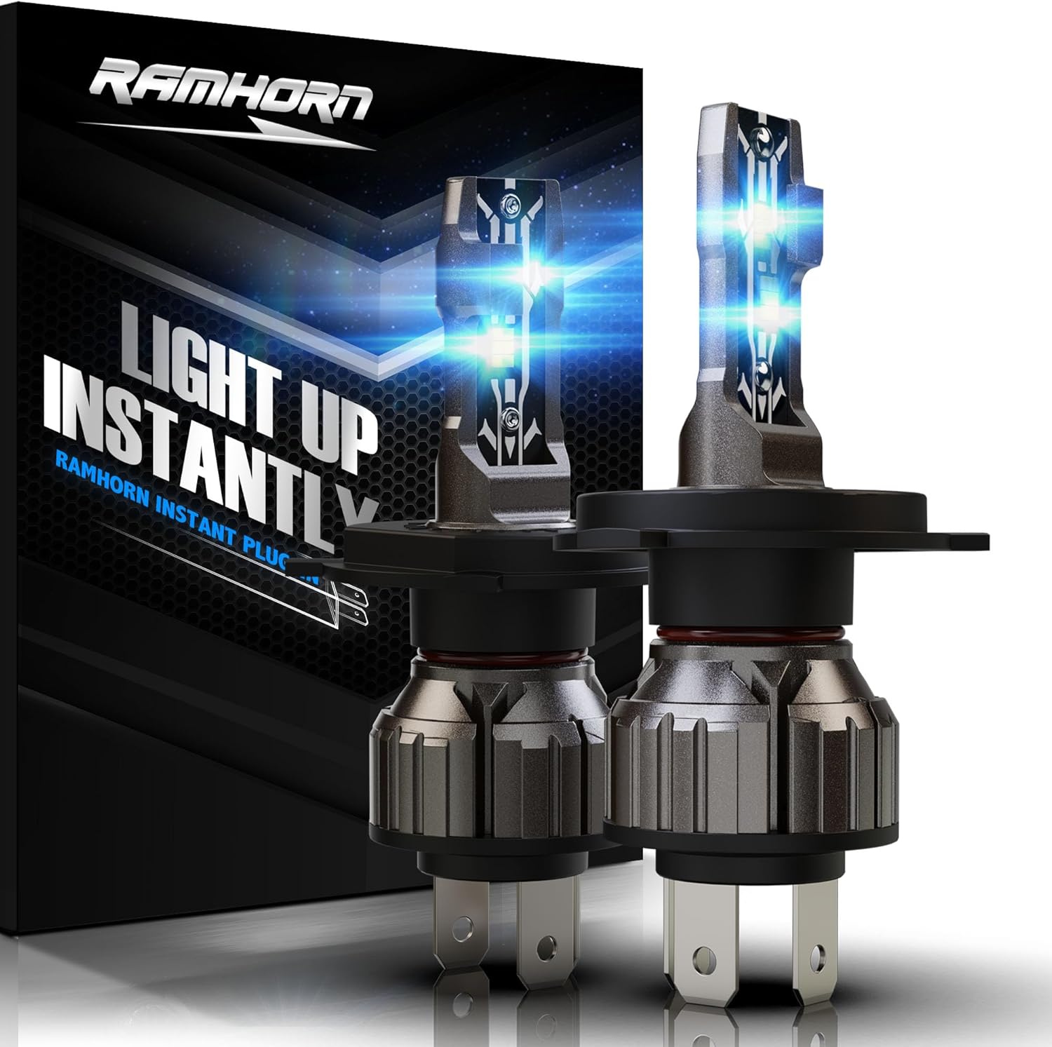 RAMHORN H4 Bulbs 300% Brightness Upgrade for Night Driving