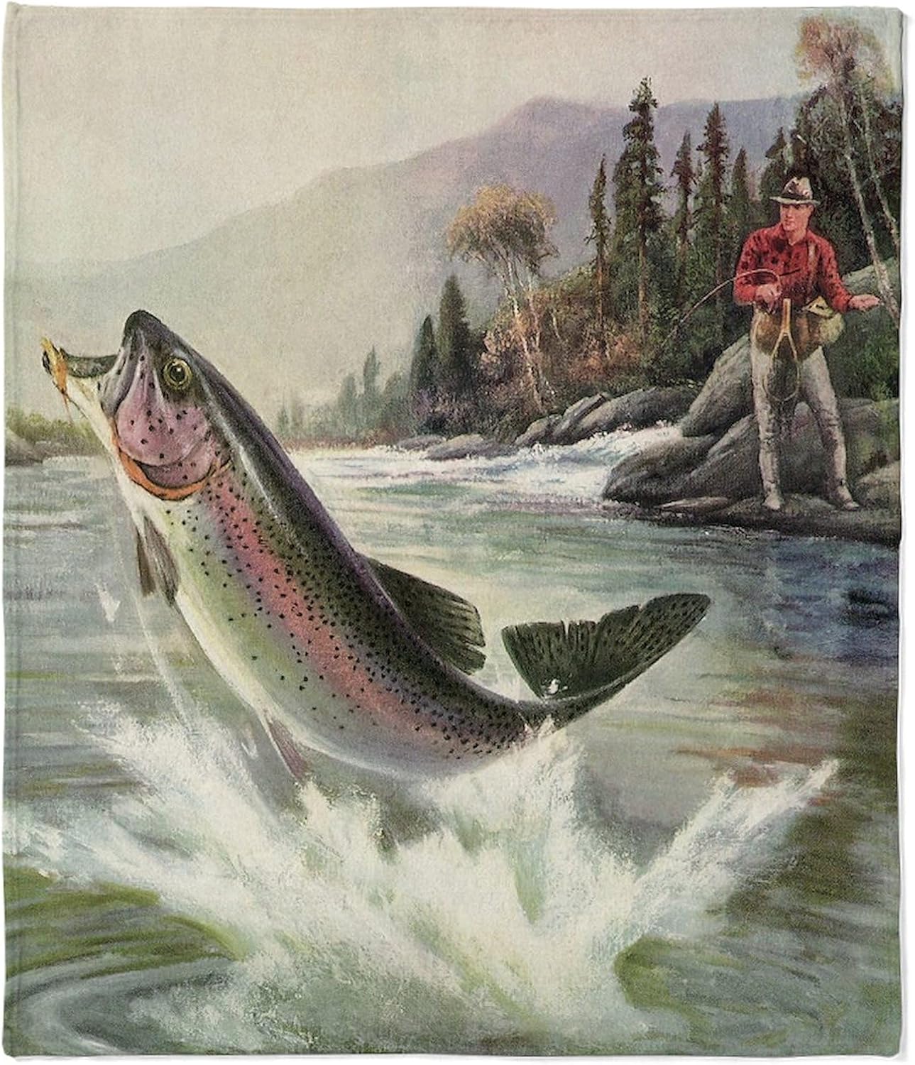 Super Soft Vintage Fishing Rainbow Trout Blanket