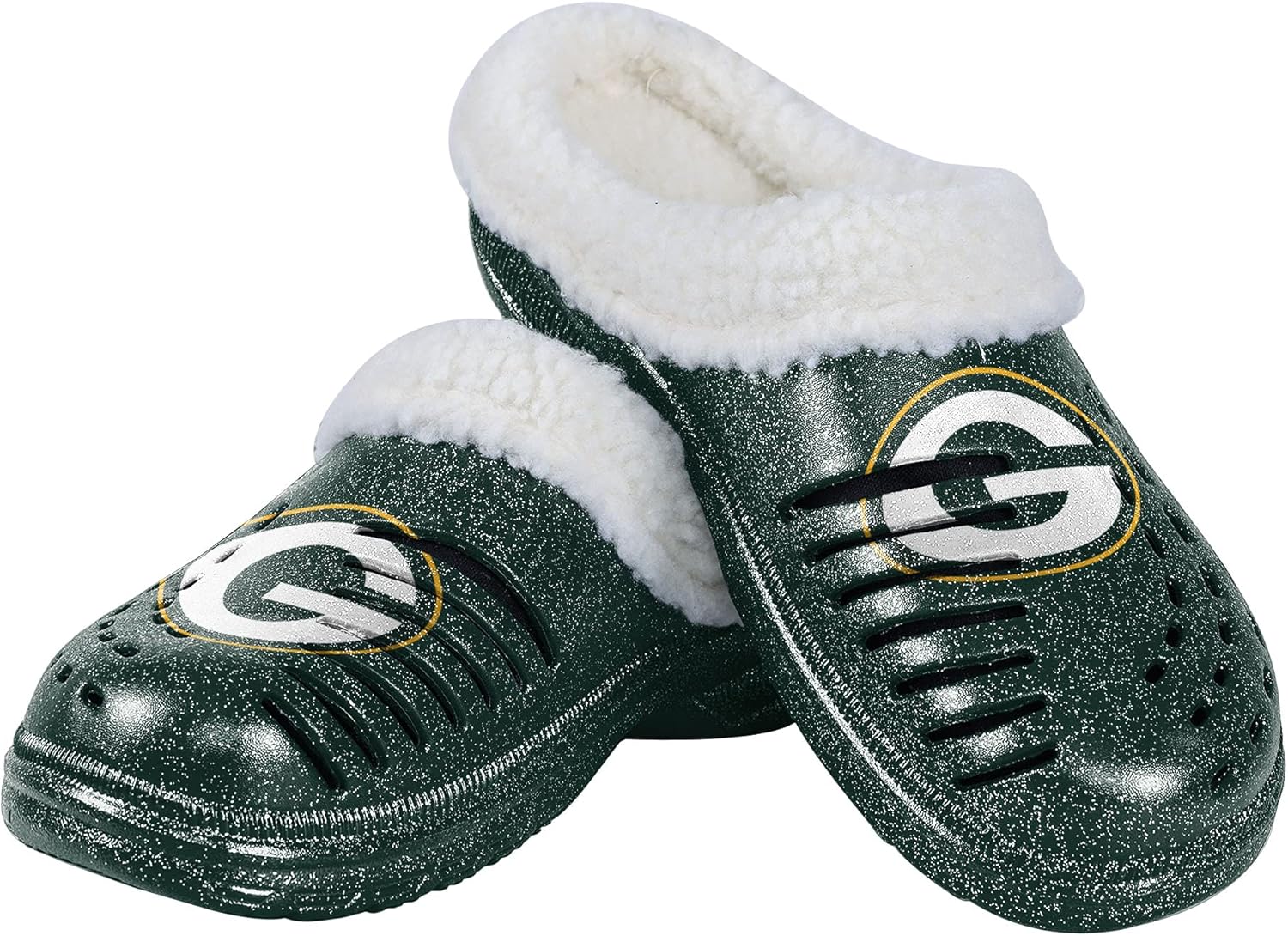 FOCO Women's NFL Team Logo Sherpa Lined Glitter Shoes Slippers