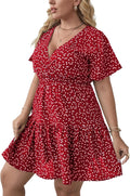Floerns Plus Size Wrap V Neck Ruffle Hem A Line Short Dress Casual