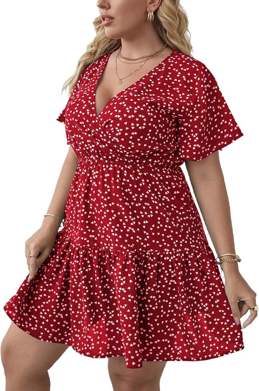 Floerns Women's Plus Size Wrap V Neck Short Sleeve Dress Review