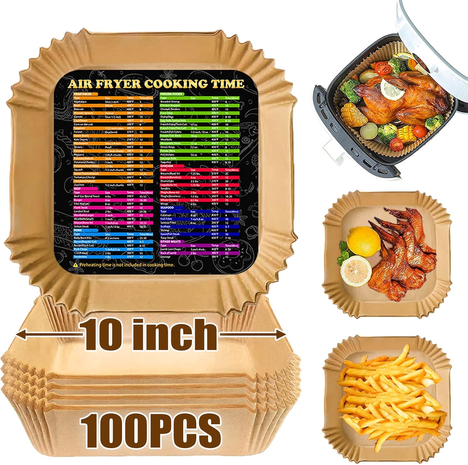 Non-Stick Air Fryer Liners - 100PCS, Oil Resistant, Food Grade, 10 Inch