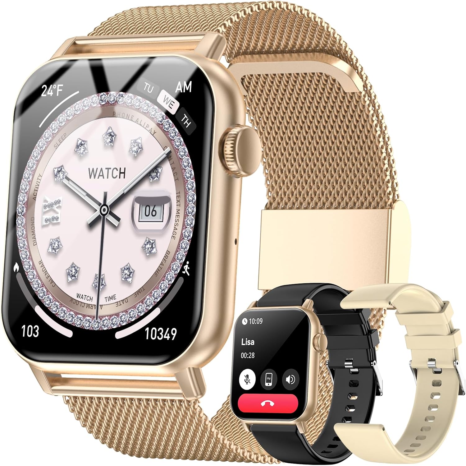 Fitness Tracker Smartwatch for Women - Answer Calls, 120+ Sport Modes, IP68, Gold