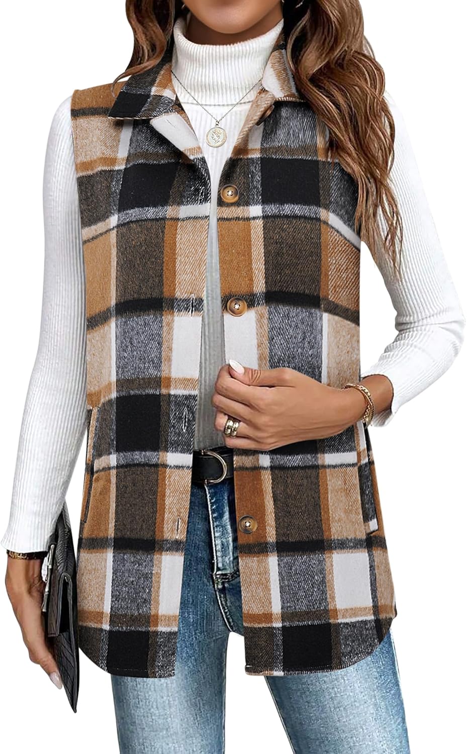 Zeagoo Plaid Vest for Women: Casual Sleeveless Flannel Jacket