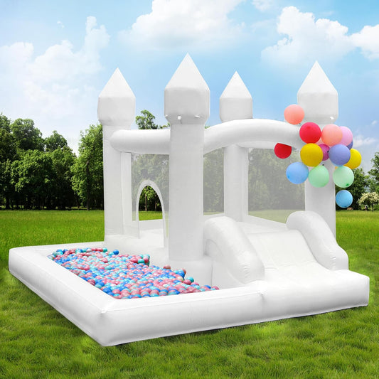 White Bounce House with Blower for Kids Birthday Fun