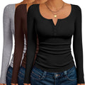 Long Sleeve Henley T Shirts 3 Pack - Soft Slim Thermal Base Layer