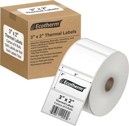 3 x 2 Thermal Labels for Zebra, Munbyn, Rollo Printers - 7440 Labels