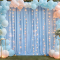 10x10ft Baby Blue Backdrop Curtains with Lights - Wrinkle-Free Party