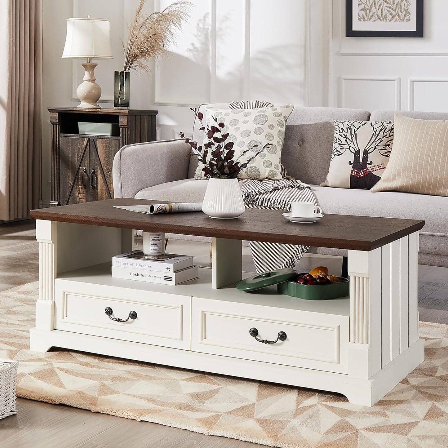 Rustic Farmhouse Coffee Table with Storage - Minifeel
