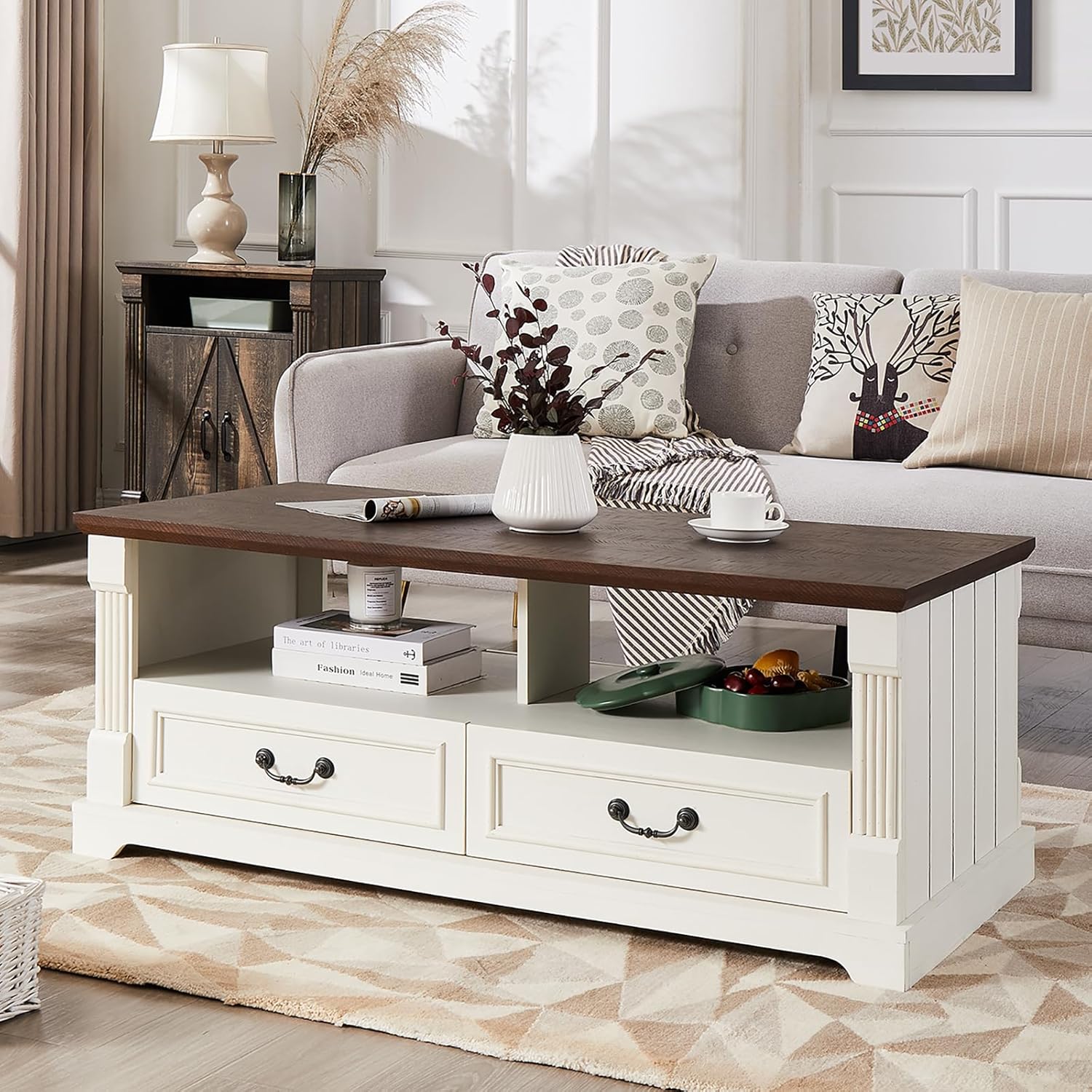 Rustic Farmhouse Coffee Table with Storage - Minifeel