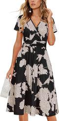 Women's Summer Short Sleeve V-Neck Floral Short Dress with Pockets