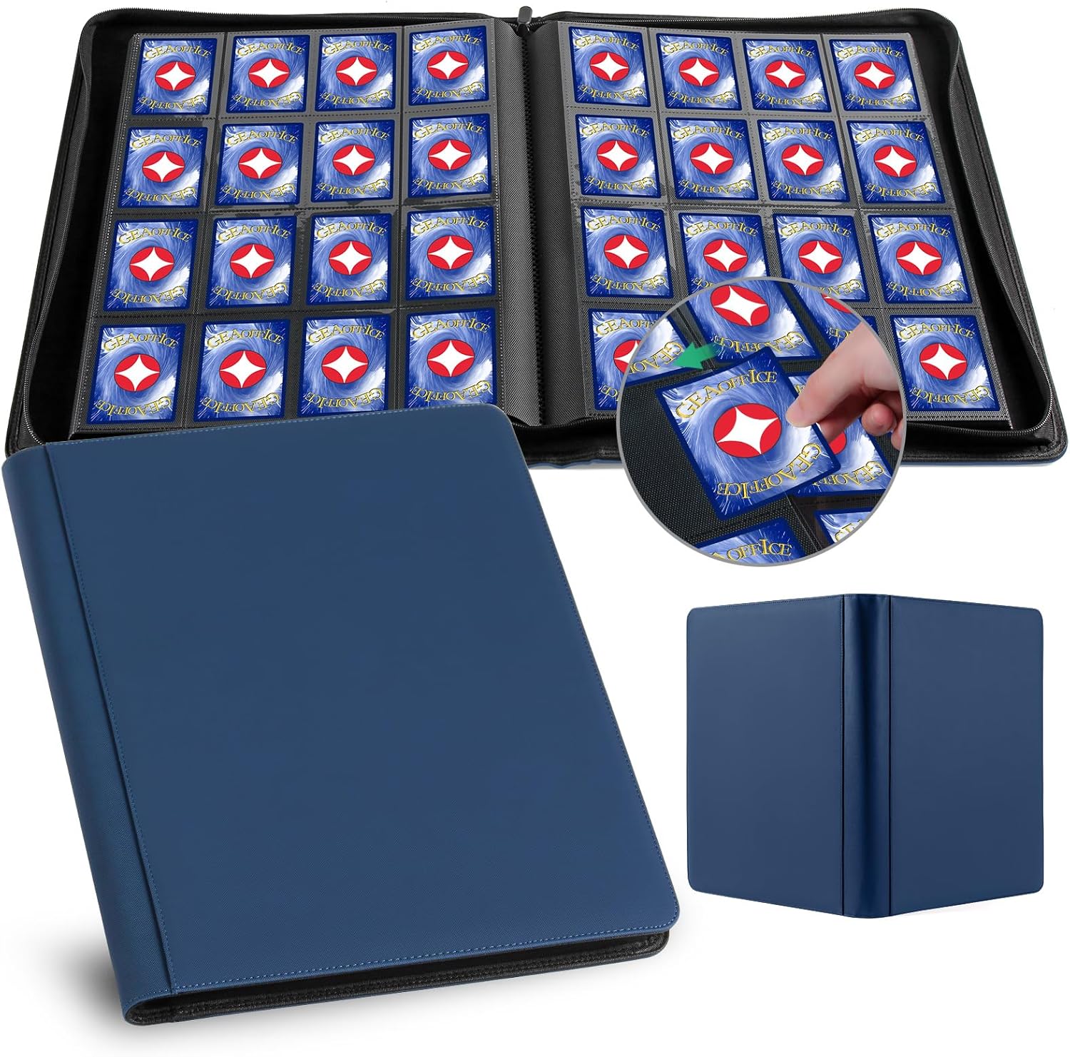 GEAoffice 16 Pockets Card Binder for 1000+ Cards - Navy Blue