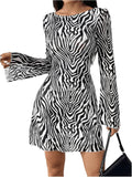 MakeMeChic Cheetah Print Mini Dress - Flattering Y2k Bell Sleeve Dress
