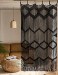 Macrame Curtain Black Boho Window Panel 42in x 75in - Textured Privacy