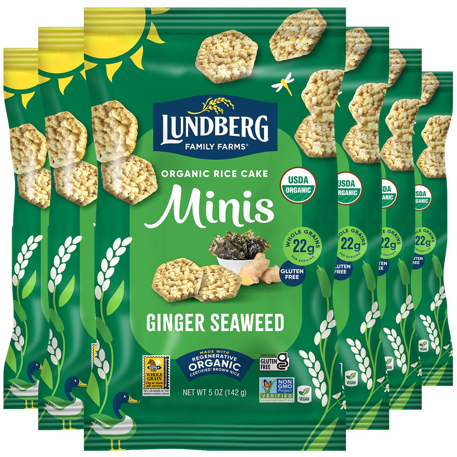 Lundberg Organic Rice Cake Minis, Ginger Seaweed - Healthy Snack