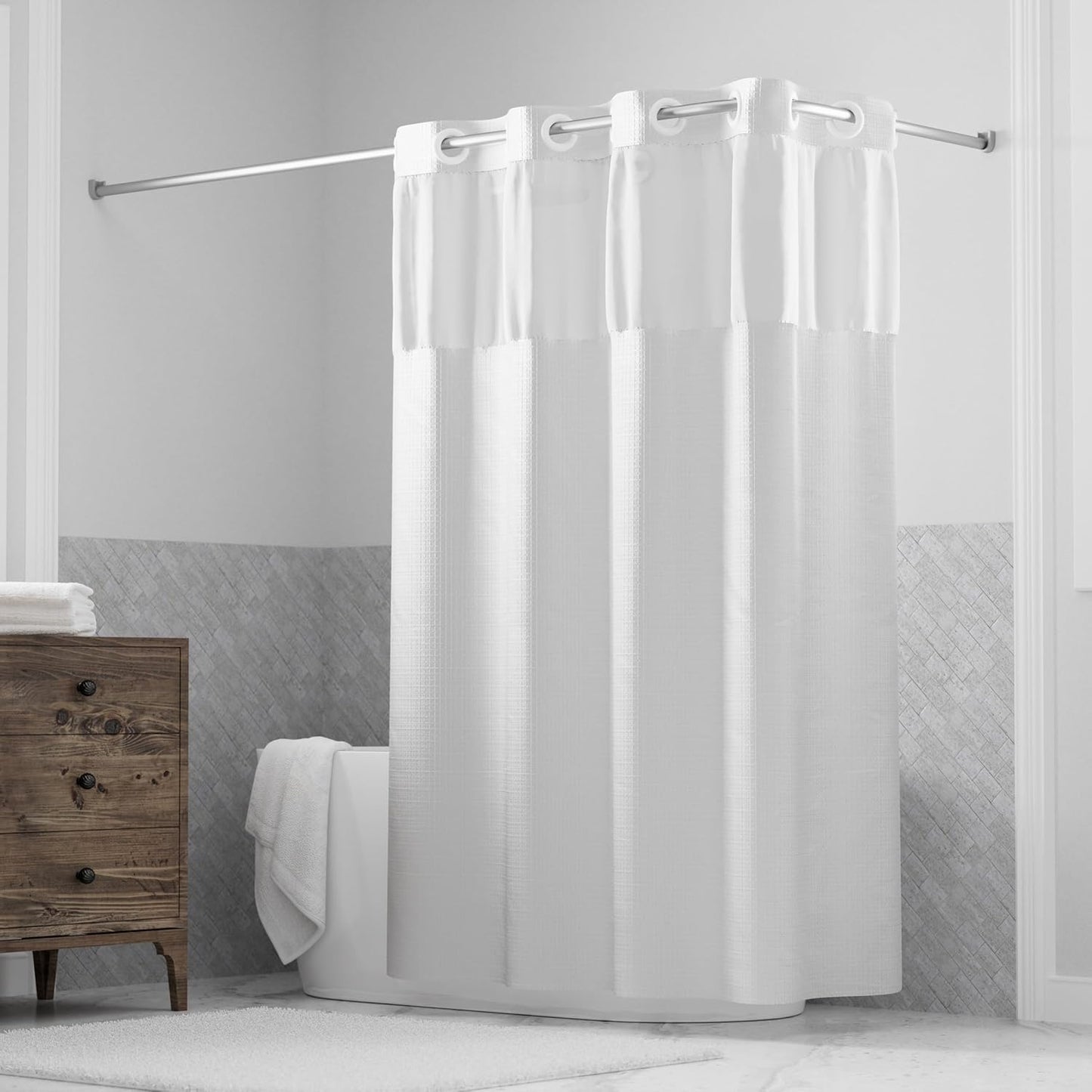 Hookless Waffle Shower Curtain Set - Easy Snap Installation!
