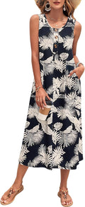 Women's Summer Maxi Dress Sleeveless Button Down - Breathable Stretch