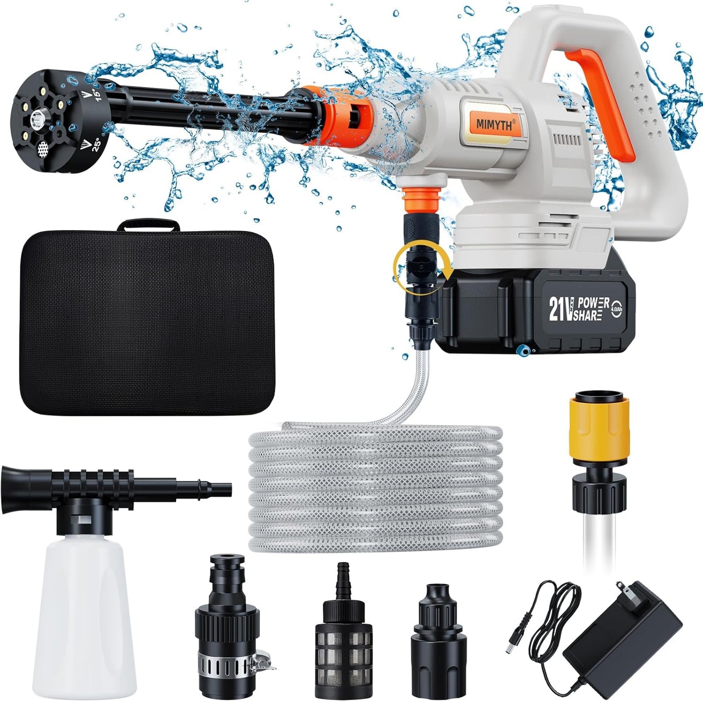 1200PSI Cordless Power Washer - Brushless Motor, 3 Power Levels, 6-Nozzle - MIMYTH